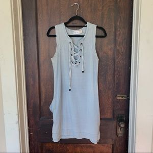 RD Style Powder blue casual sun dress tie v neck